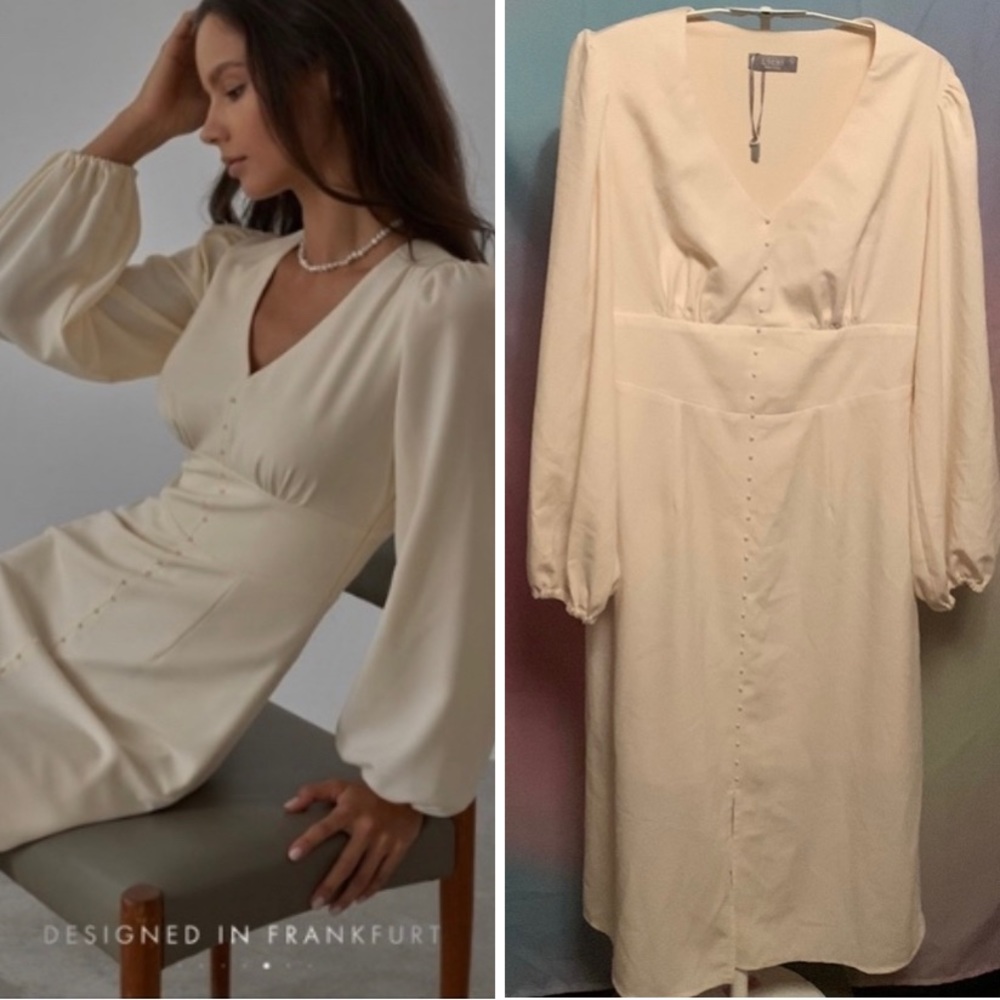 Elegant Cream V-Neck Dress